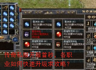 传奇私服开服首秒,各职业如何快速升级求攻略? 传奇私服开服首秒,各职业如何快速升级求攻略?